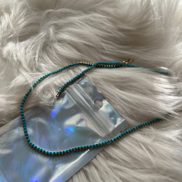 14K Yellow Gold Turquoise Tennis Necklace - Picture 4 of 4